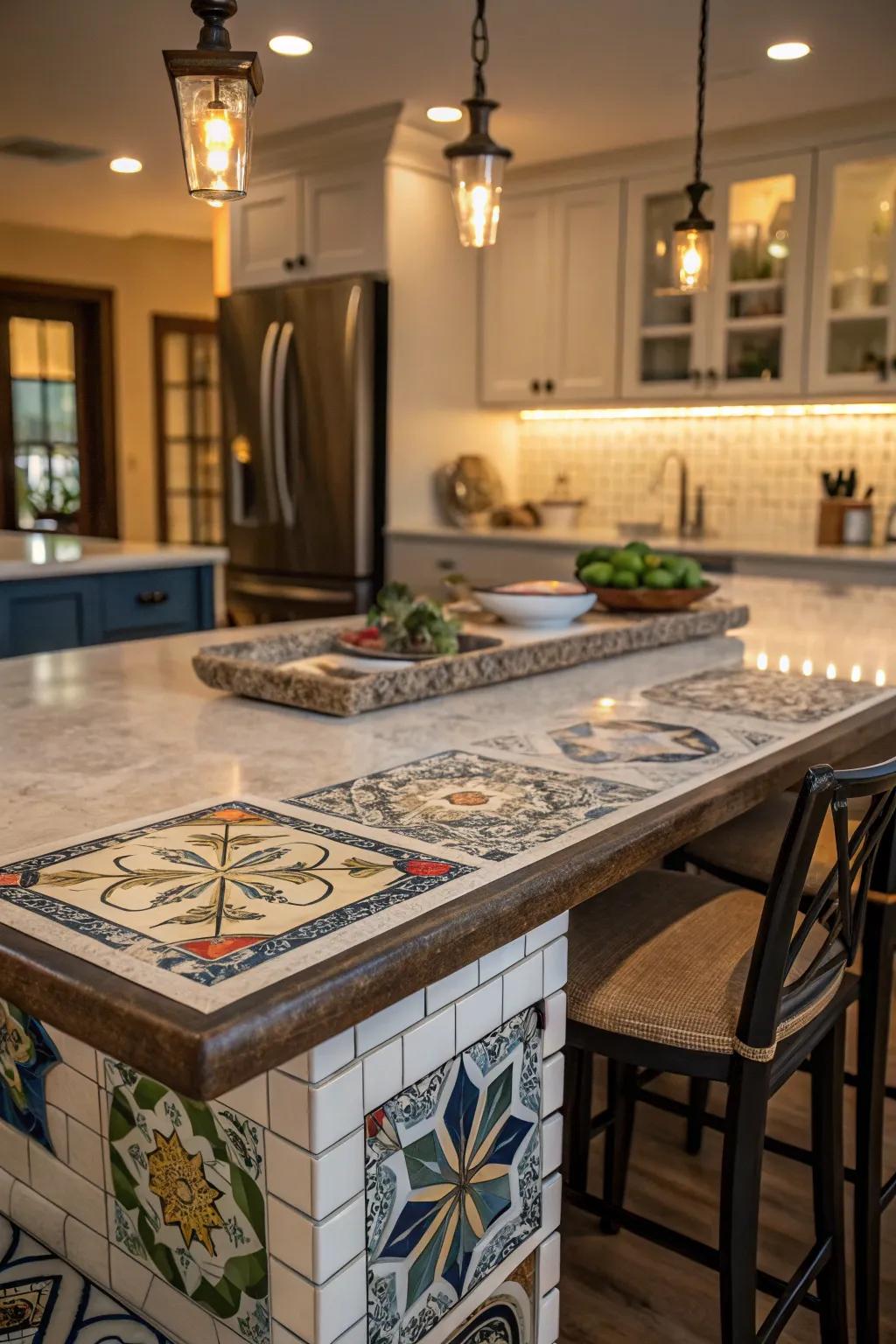 Artistic touches make a kitchen island a work of art.