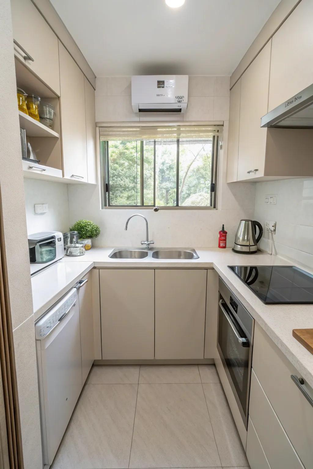 A space-efficient kitchen with a practical corner sink.
