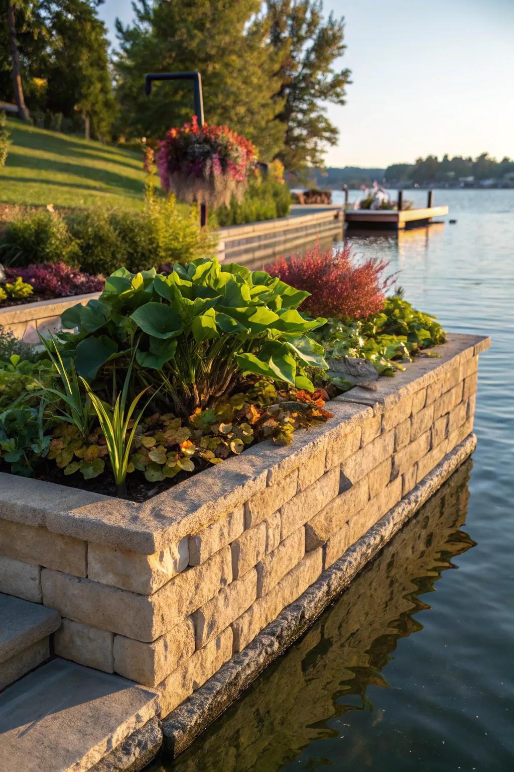 Elevate your lakefront with bold floating plant beds, blending craftsmanship and natural beauty.