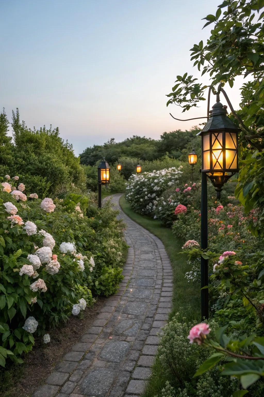 Ornamental lamps amplify garden charisma and function.