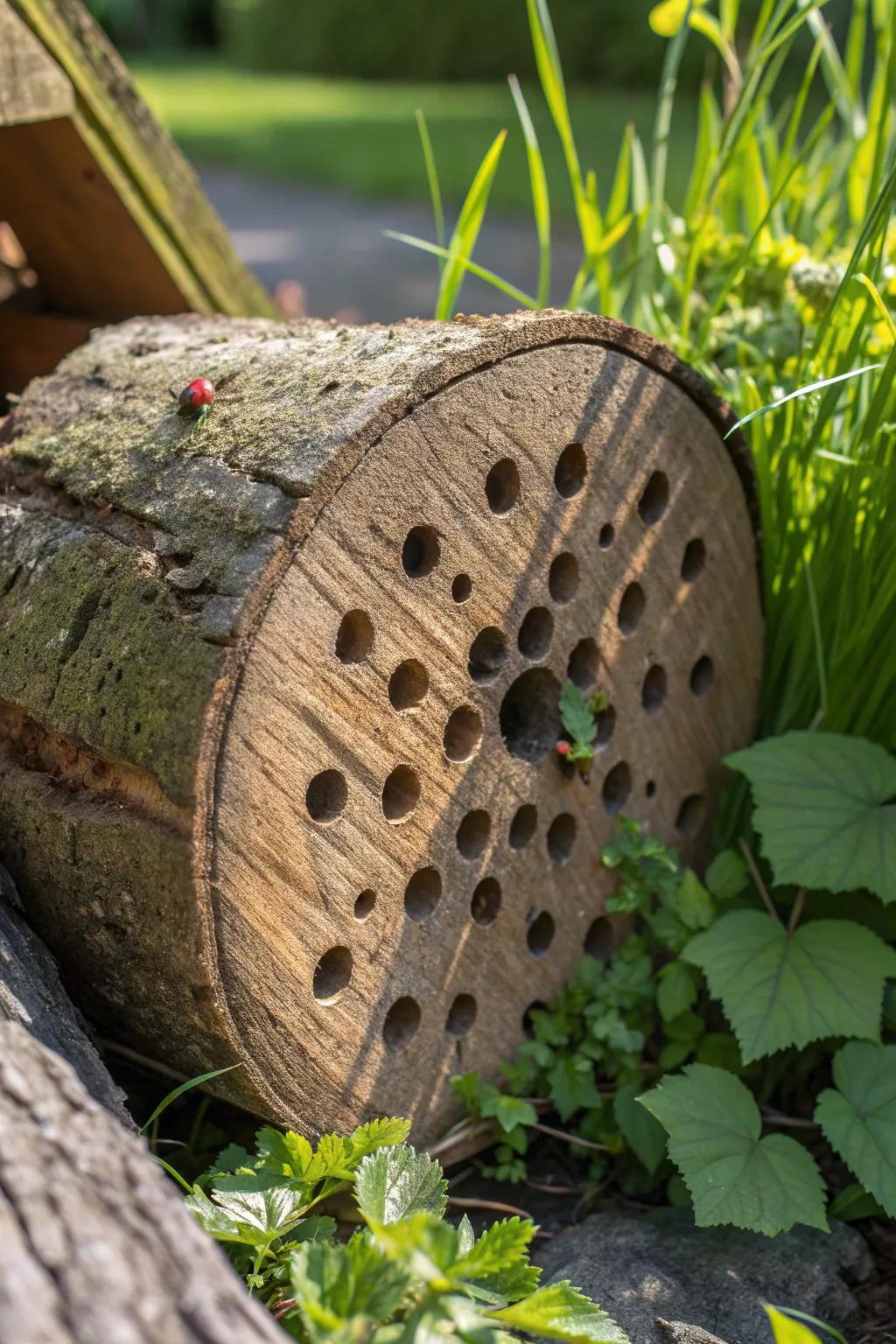 Transform your garden with a handcrafted log insect hotel—nature’s masterpiece for beneficial bugs.