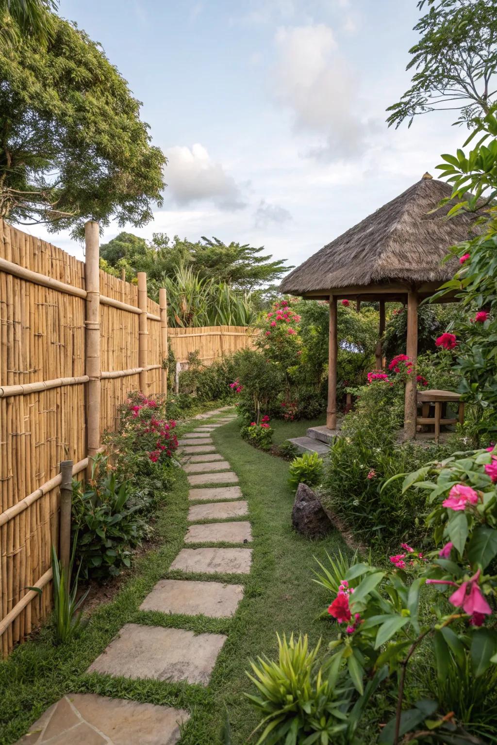 Fashion a serene garden retreat using bamboo fencing.