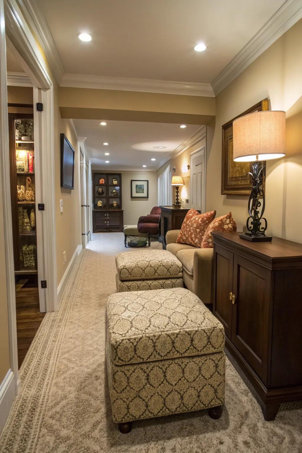 Ottomans with storage that is hidden keep a small living room neat.