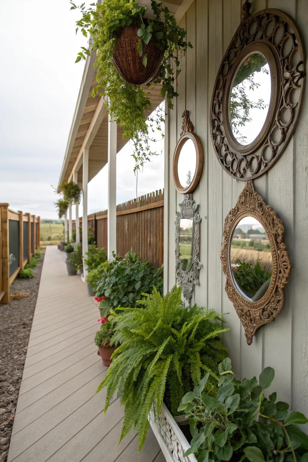 Mirrors enhance the sense of space and light on this porch.