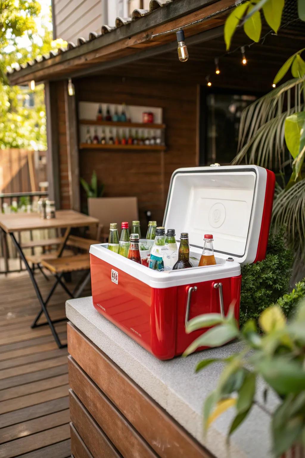 Add a splash of retro charm to your outdoor bar with a vintage cooler - where style meets functionality.