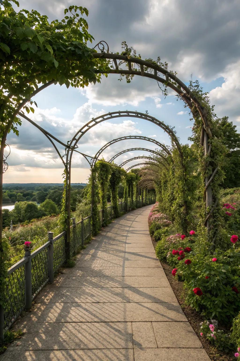 Twisted vine railings bring whimsy and organic beauty to paths.