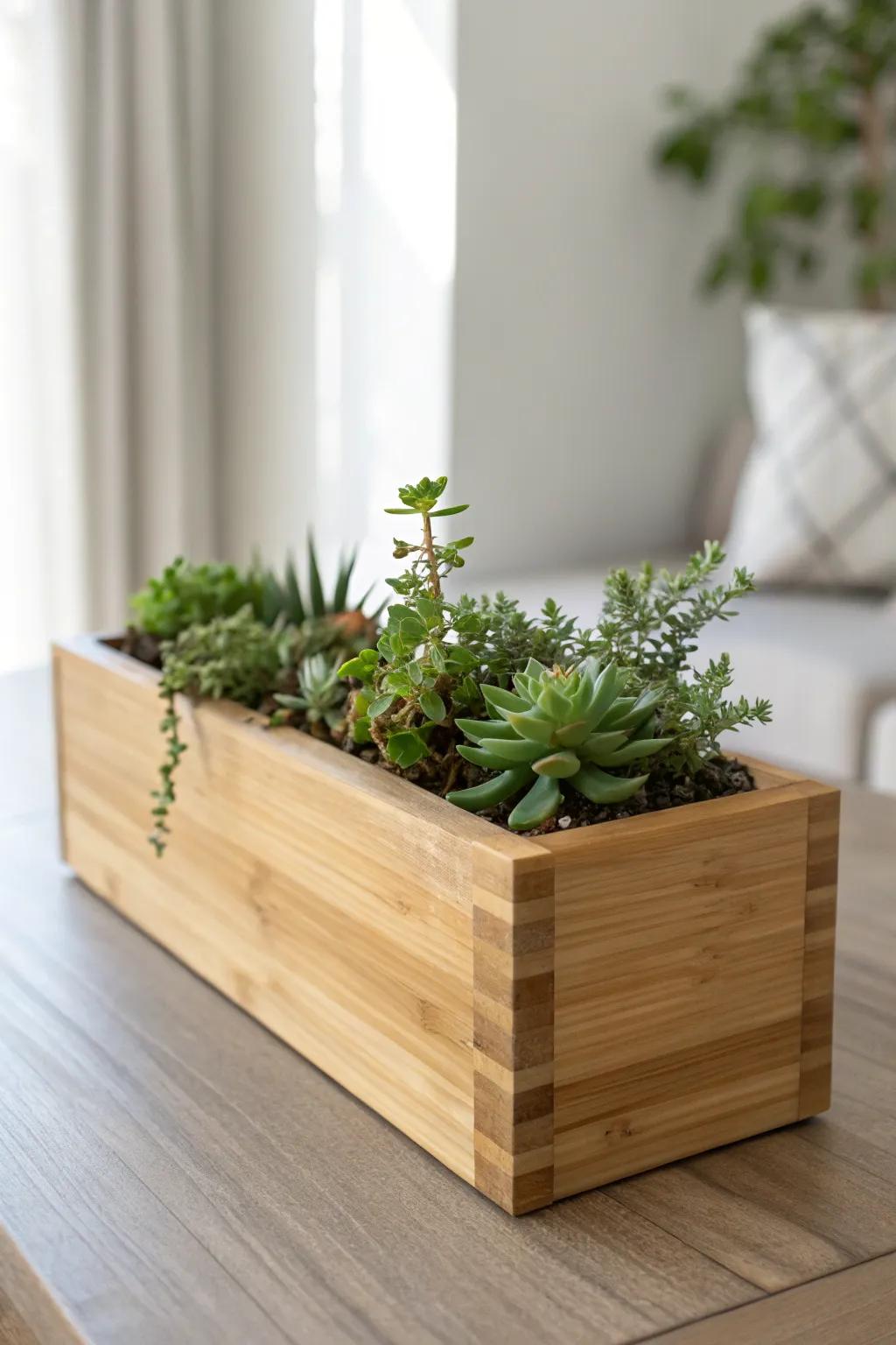 Embrace simplicity and elegance with this bamboo planter box, perfect for adding a touch of nature to your minimalist space.