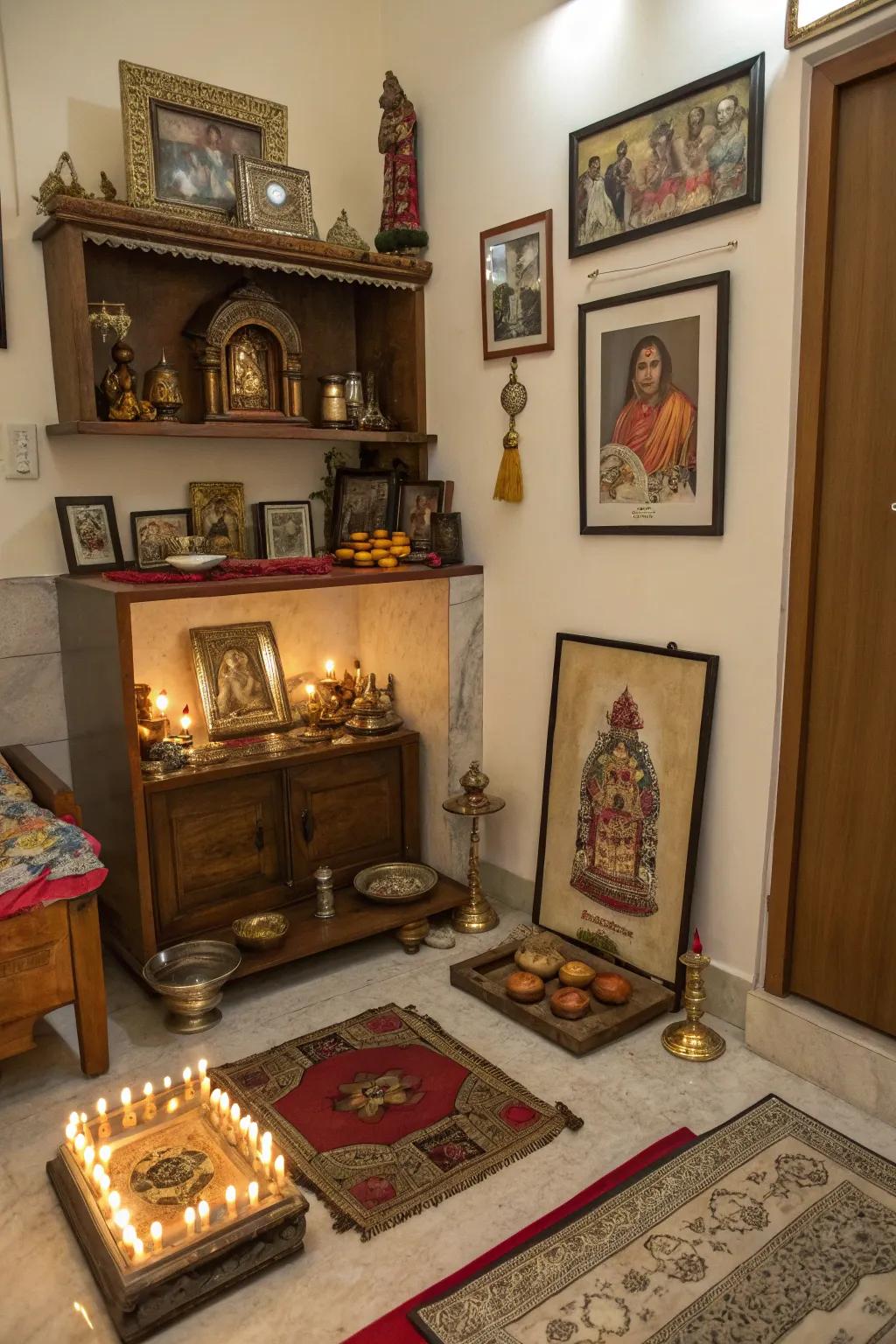 Personal things add a unique touch to this pooja room.