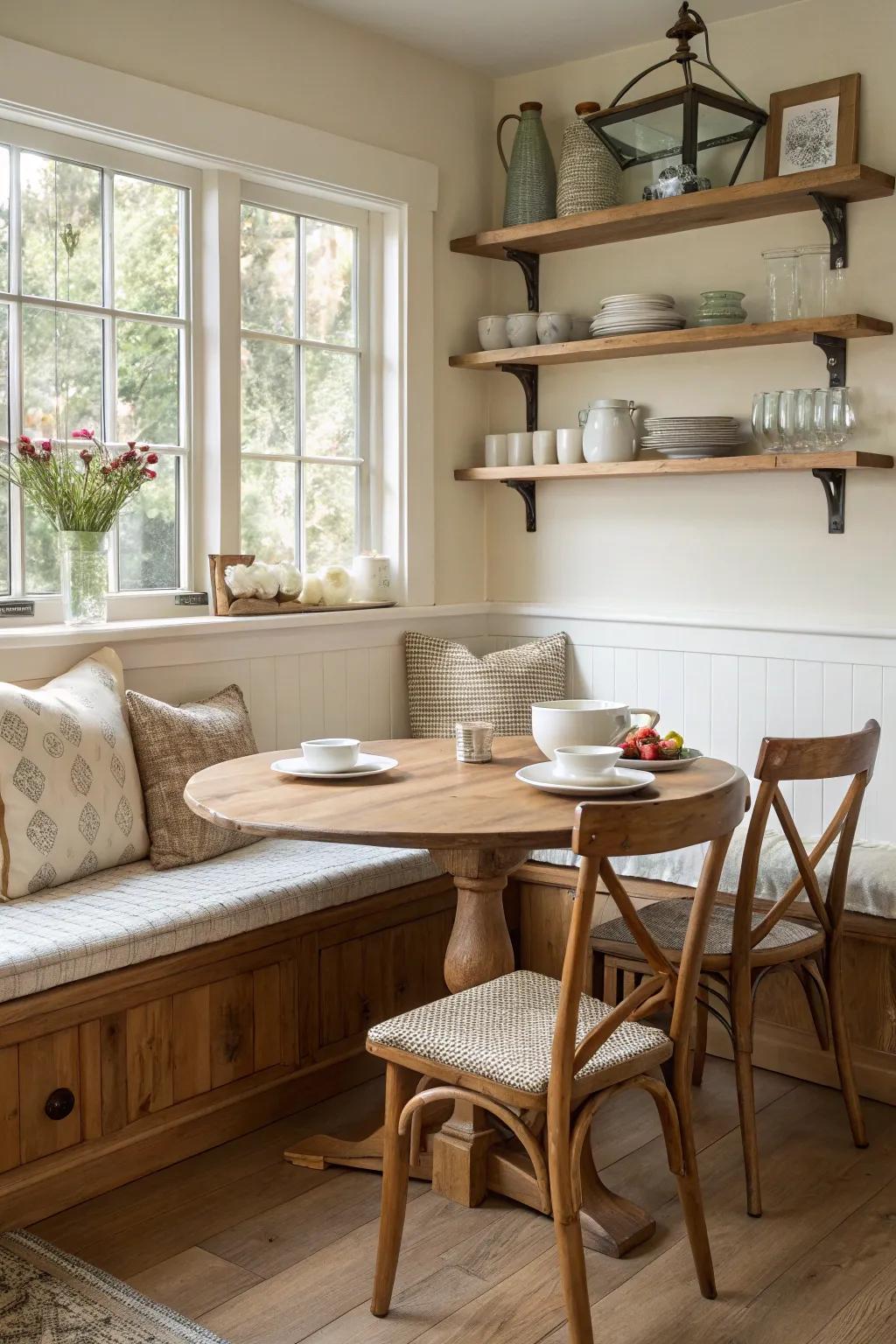A cozy nook provides a charming spot for relaxed gatherings.