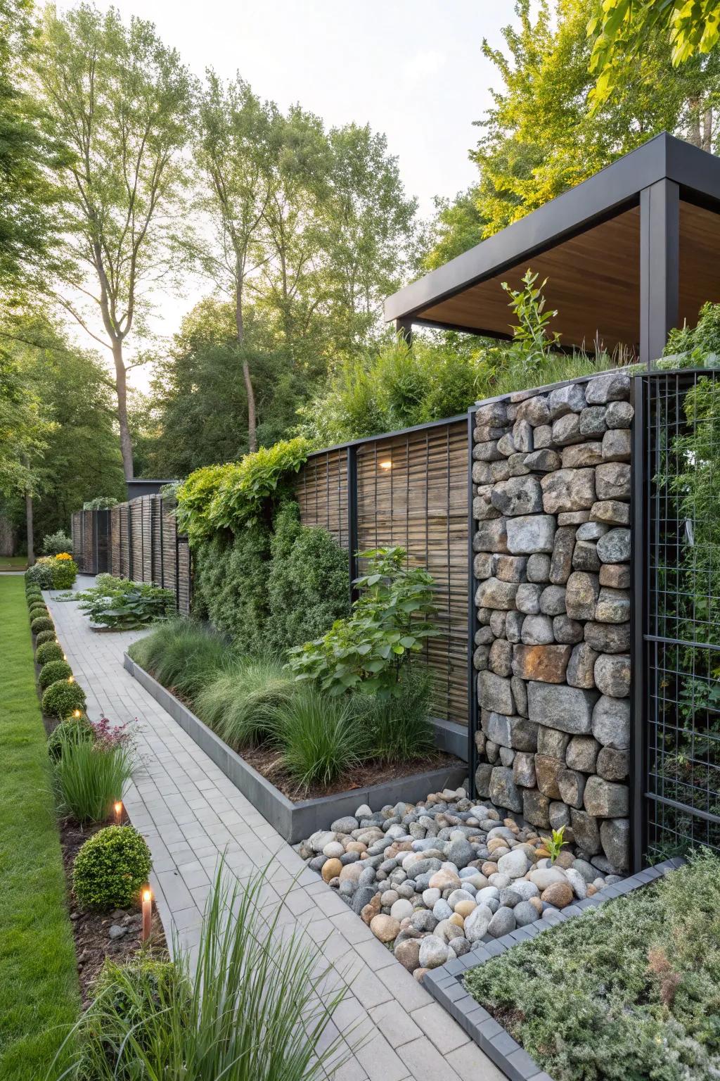 Add modern flair with gabion walls.