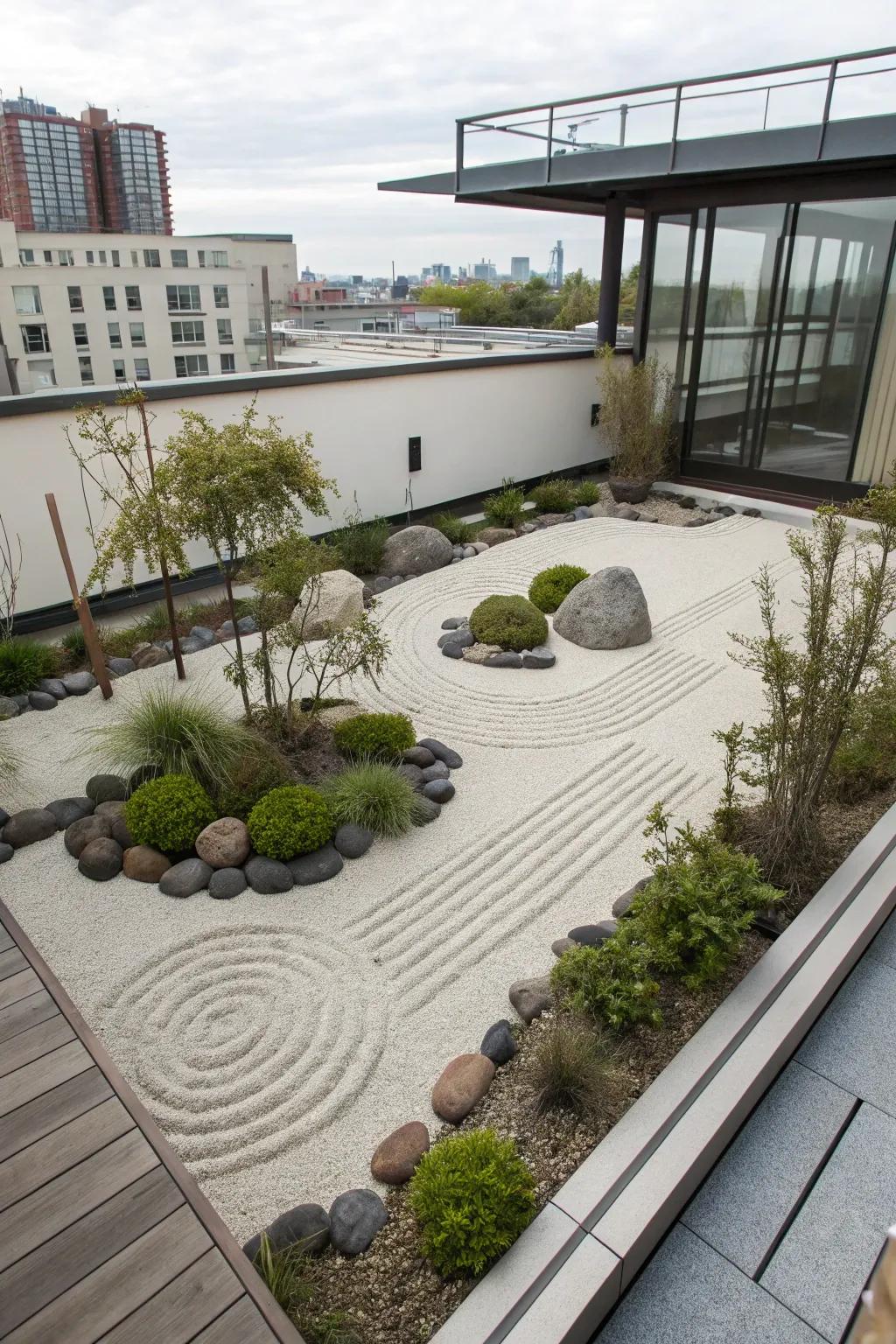 A Zen garden offers a tranquil and balanced retreat.