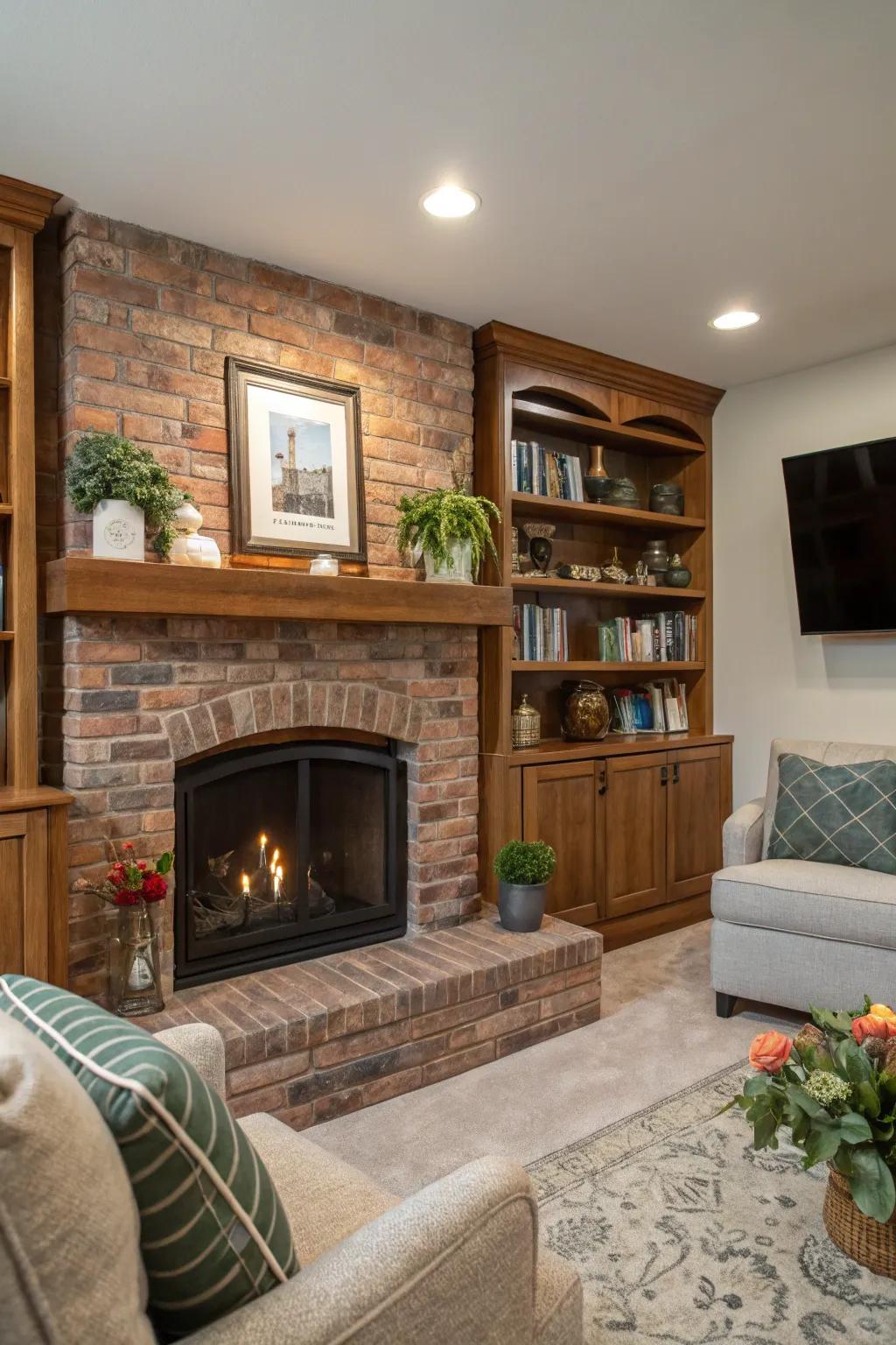Built-in shelving adds function and style to your fireplace area.