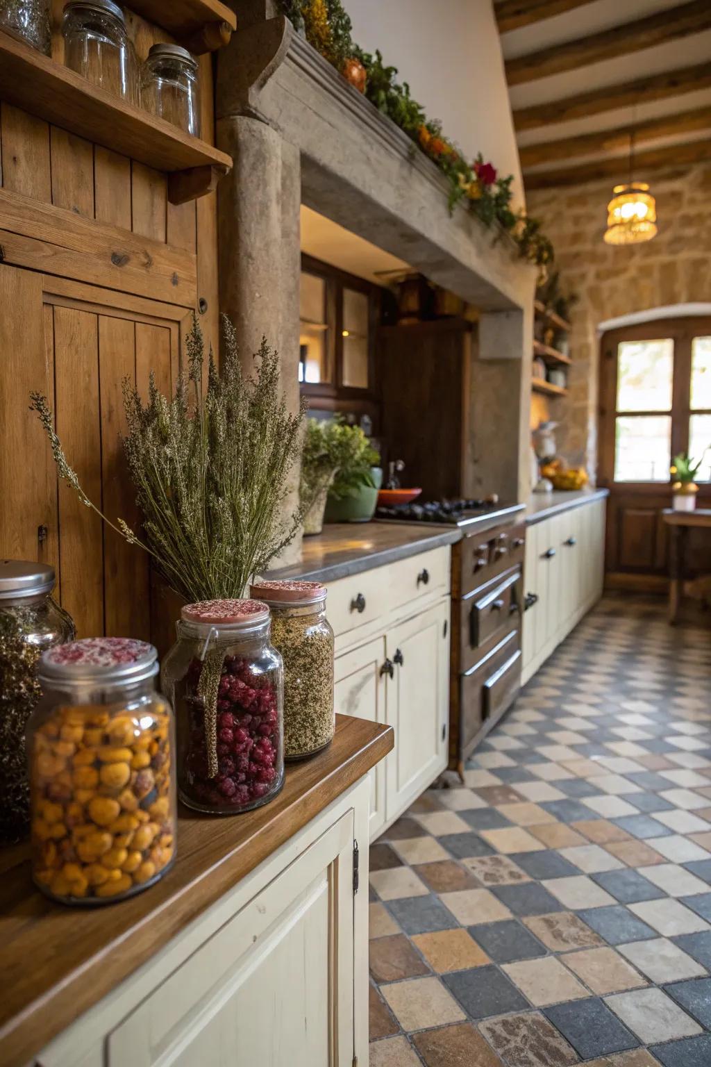 Mason jars add charm and practicality to the kitchen.