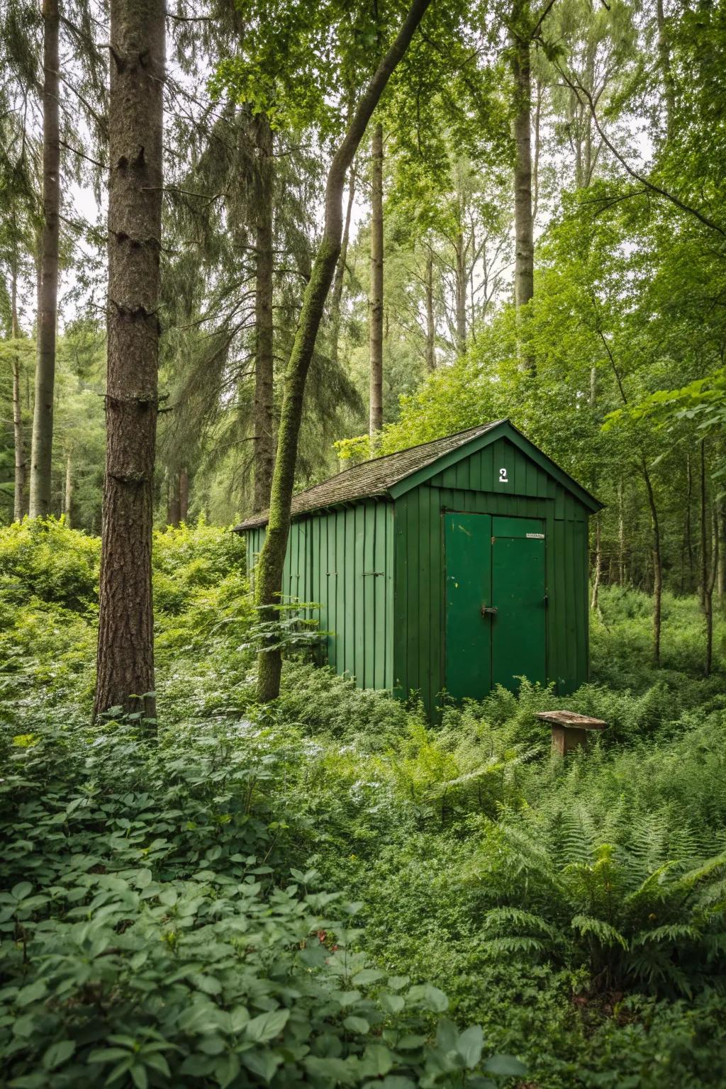 Forest green sheds create a woodland haven in your garden.