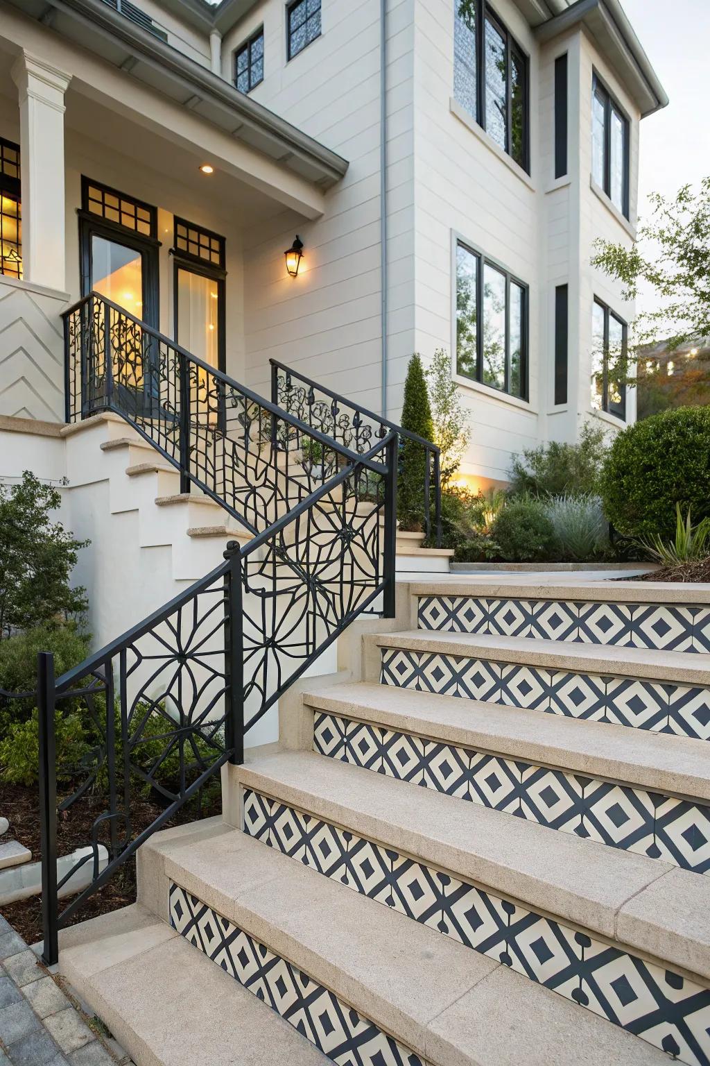 Geometric patterns add a modern edge to handrail design.