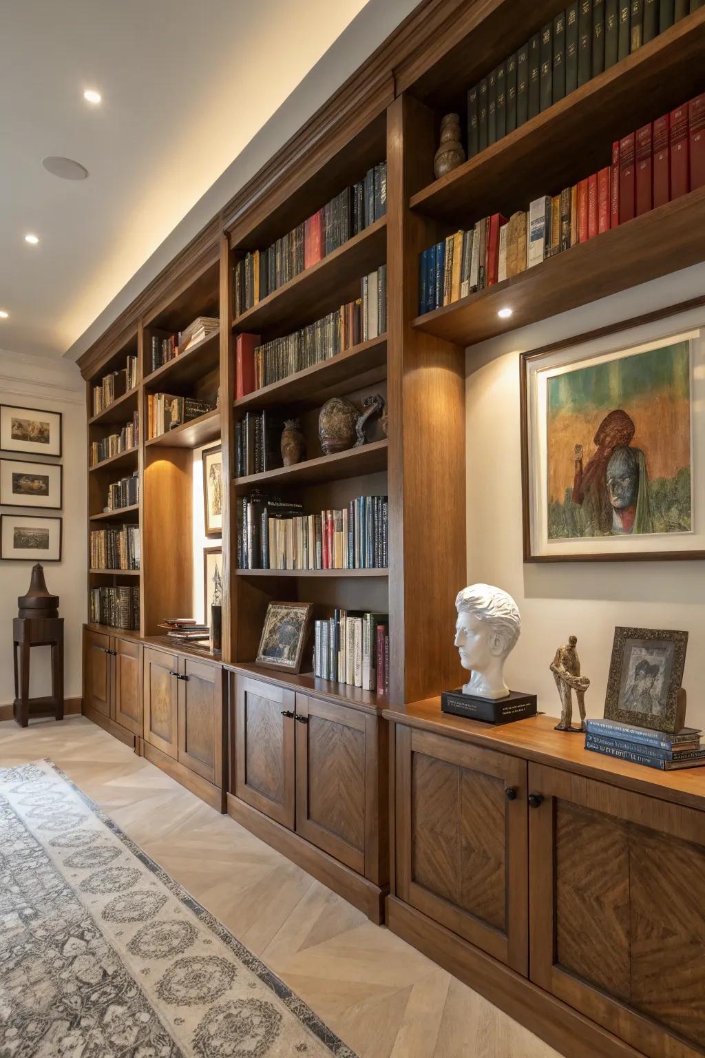 Art and books together create a visually rich library.