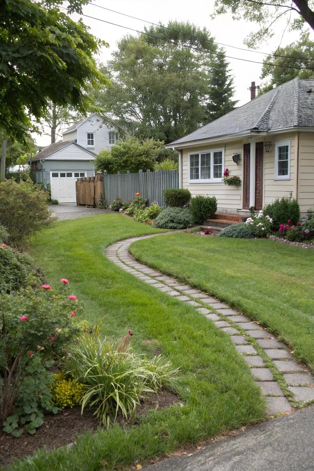 A grass driveway offers an eco-friendly and natural parking solution.