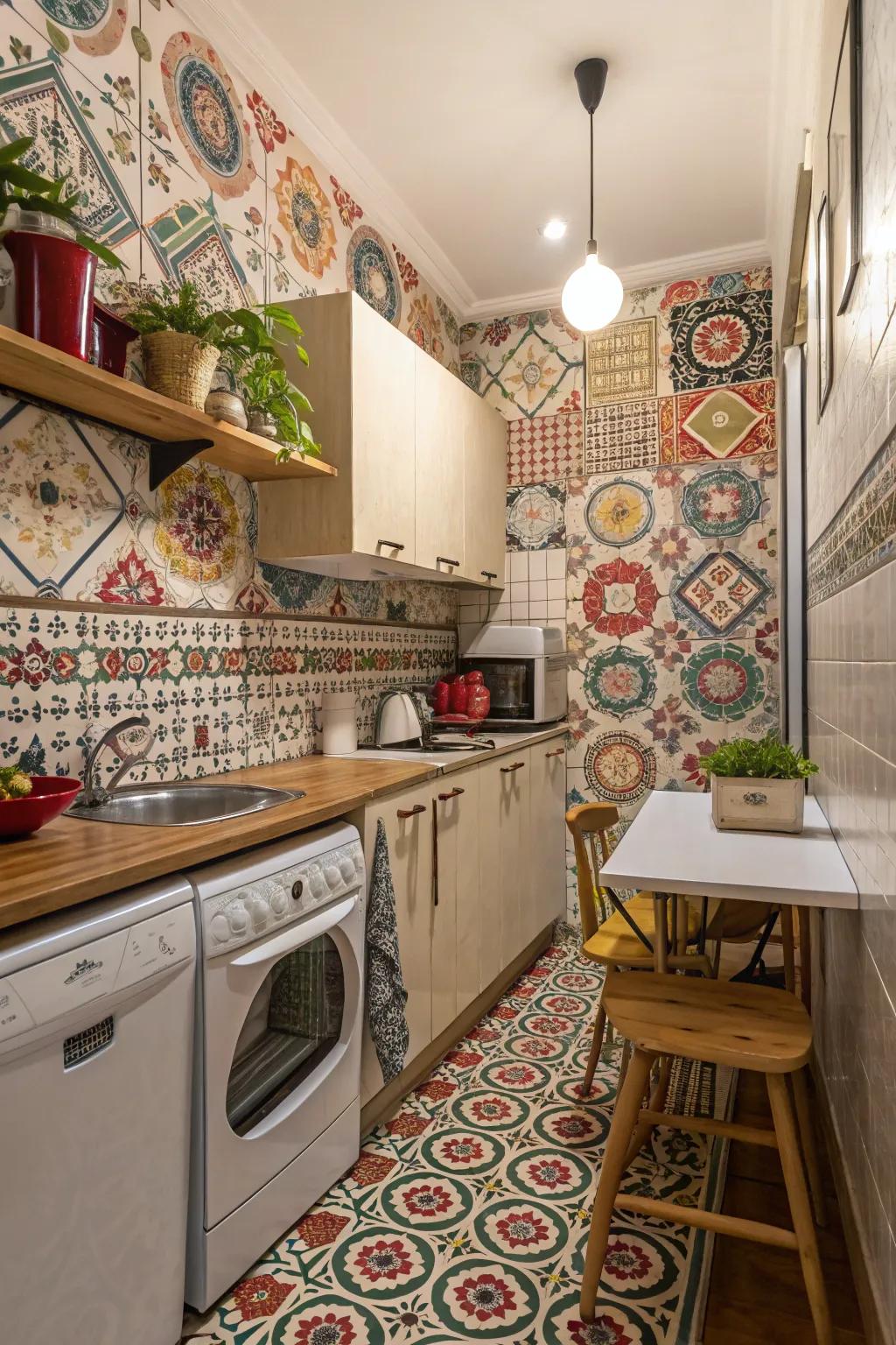 Striking themes inject personality into small cooking areas.