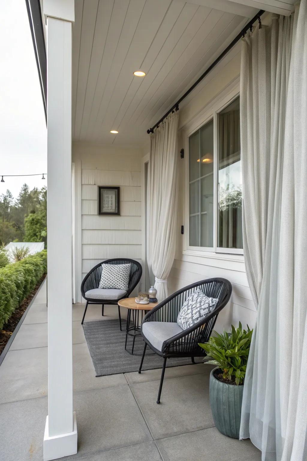 Minimalist curtains furnish a sleek and modern touch to your porch.