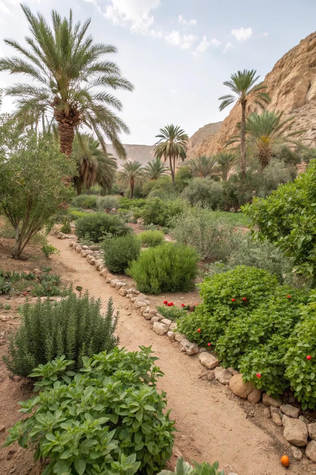 A practical element is added to the landscape by edible desert plants.