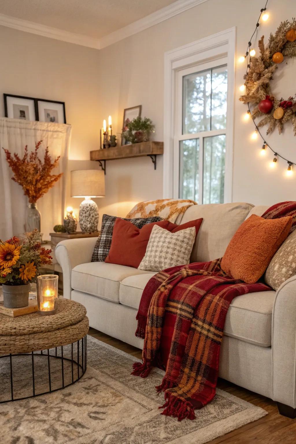 Seasonal decor keeping the living room fresh.