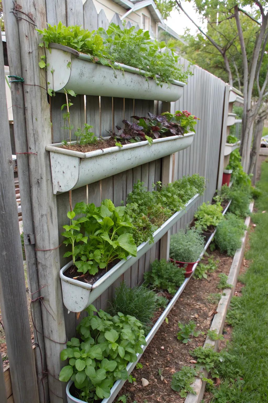 Gutters cleverly repurpose for growing greens in confined areas.