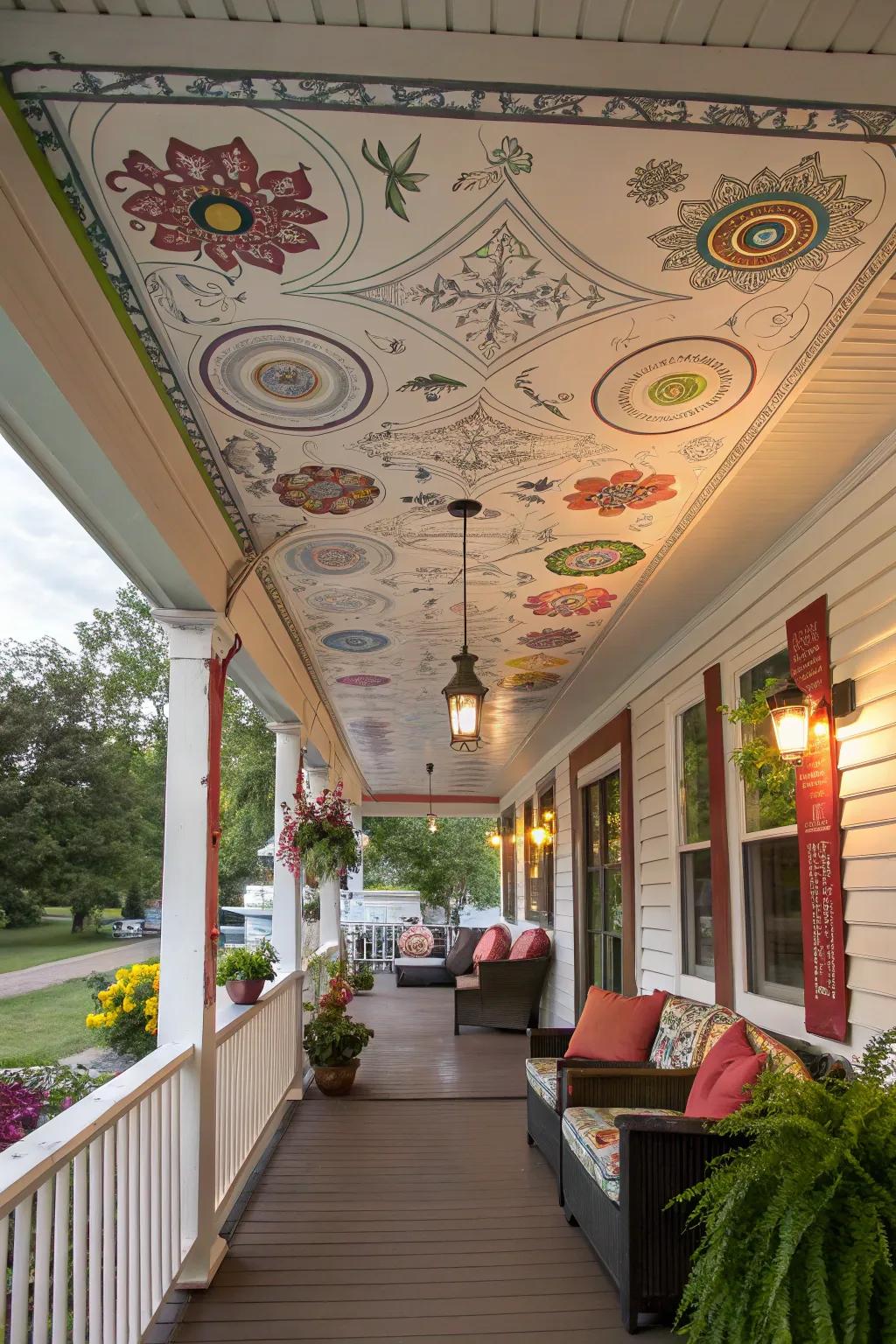 Integrated art on vinyl ceilings transforms your veranda into an outdoor gallery.