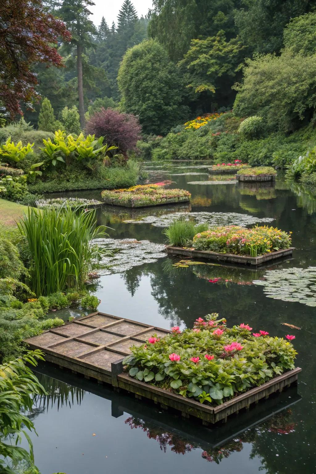 Floating decks fashion singular and astonishing garden experiences.