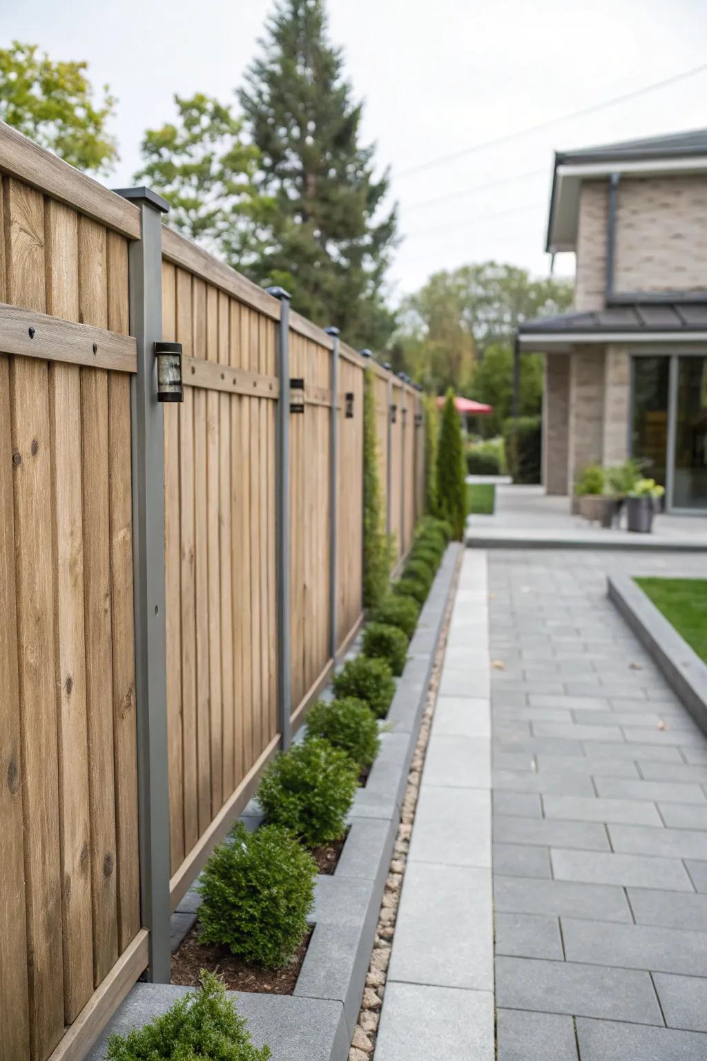 Metal accents in wood fences add durability and a modern flair.