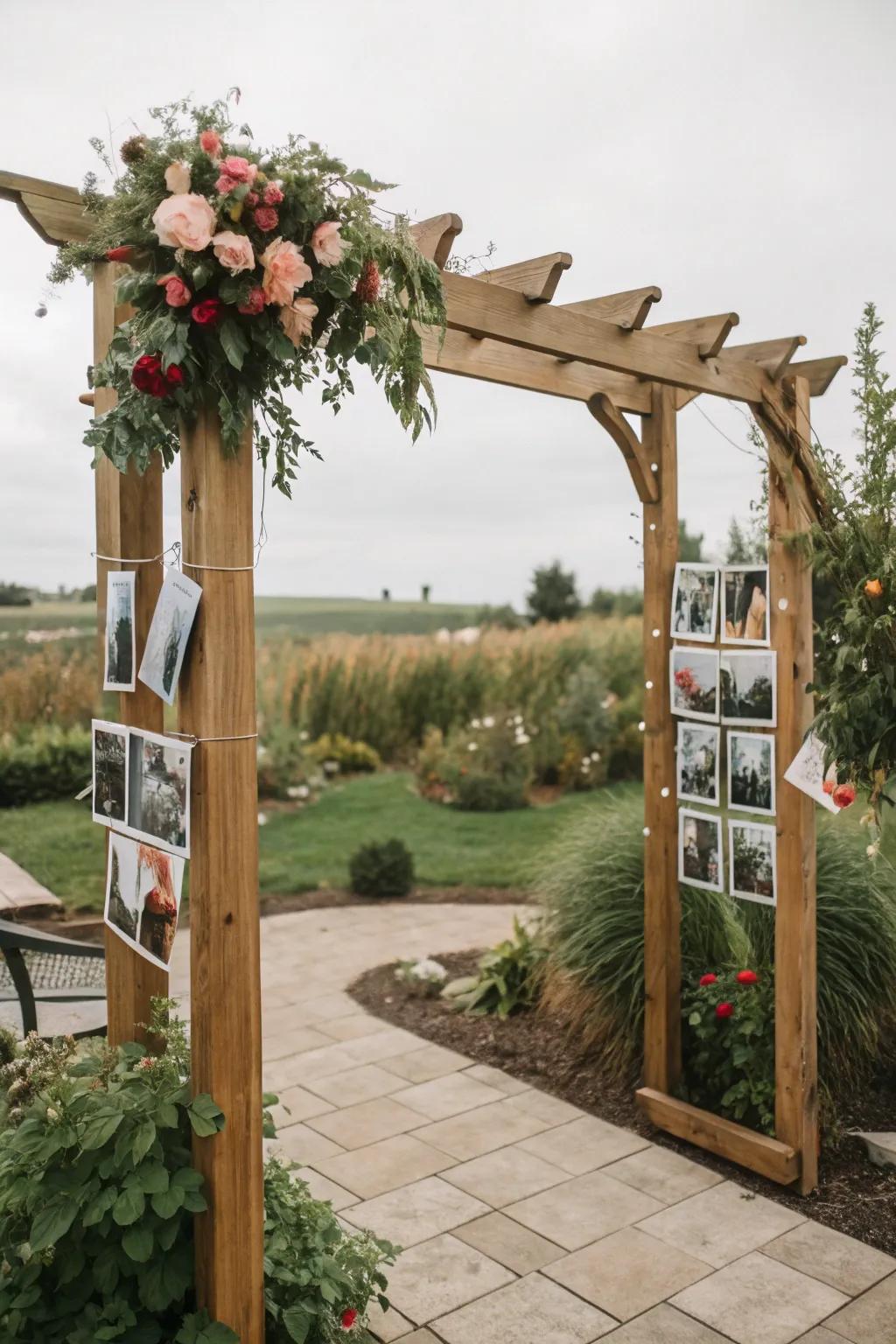 Personalize your arch with photographs that narrate your love story, touching hearts deeply.