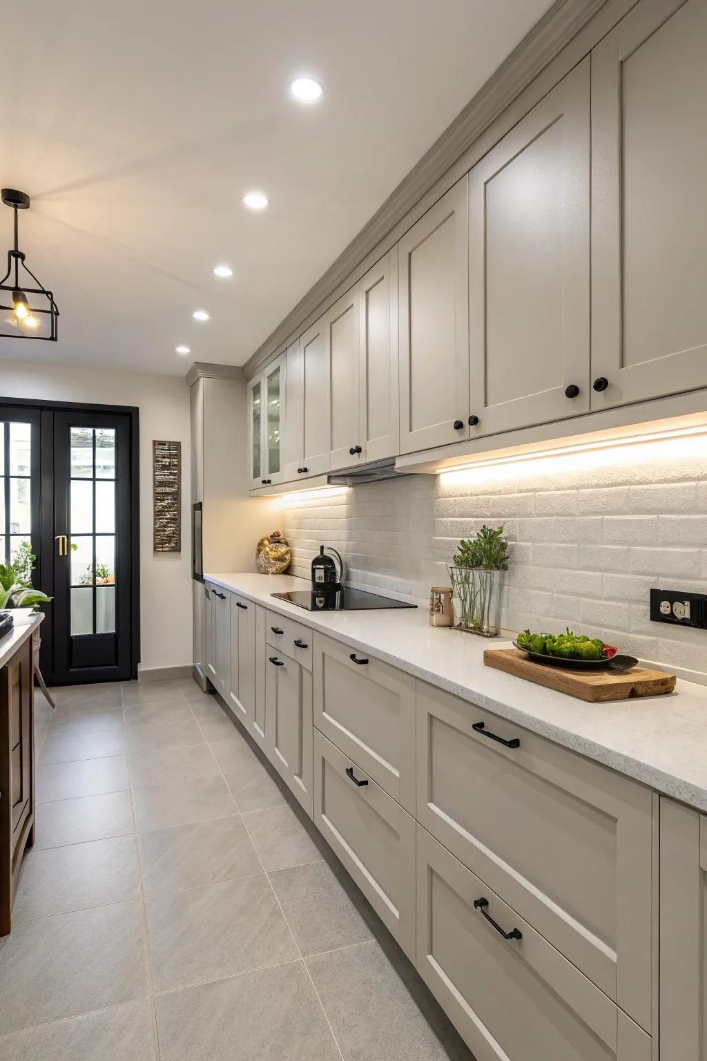 A no hardware look offers a clean and modern aesthetic for shaker cabinets.