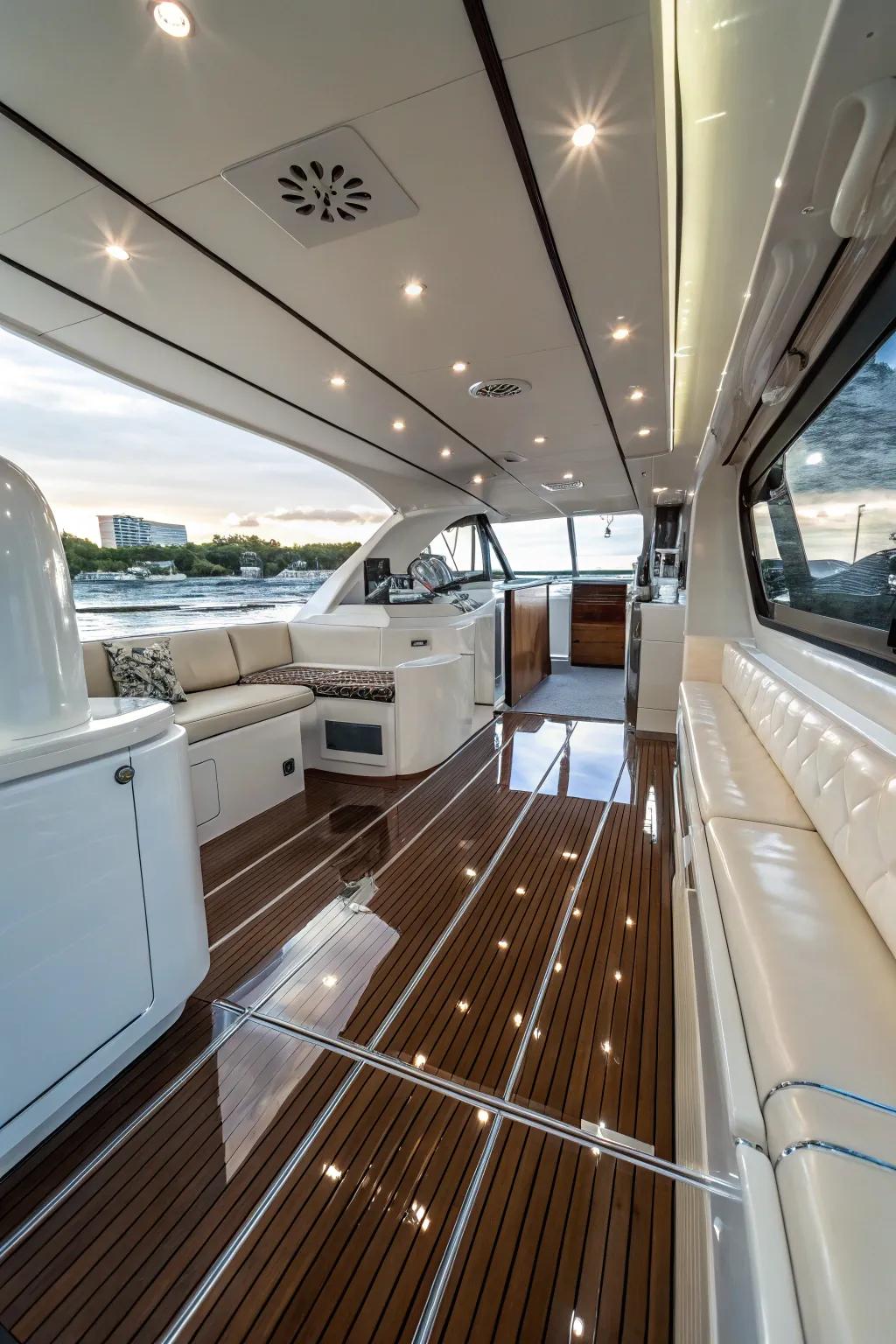 Polished flooring that enhances the interior's elegance and ease of maintenance.