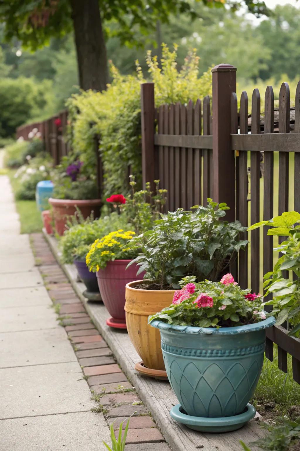 Decorative pots add seasonal color and style.