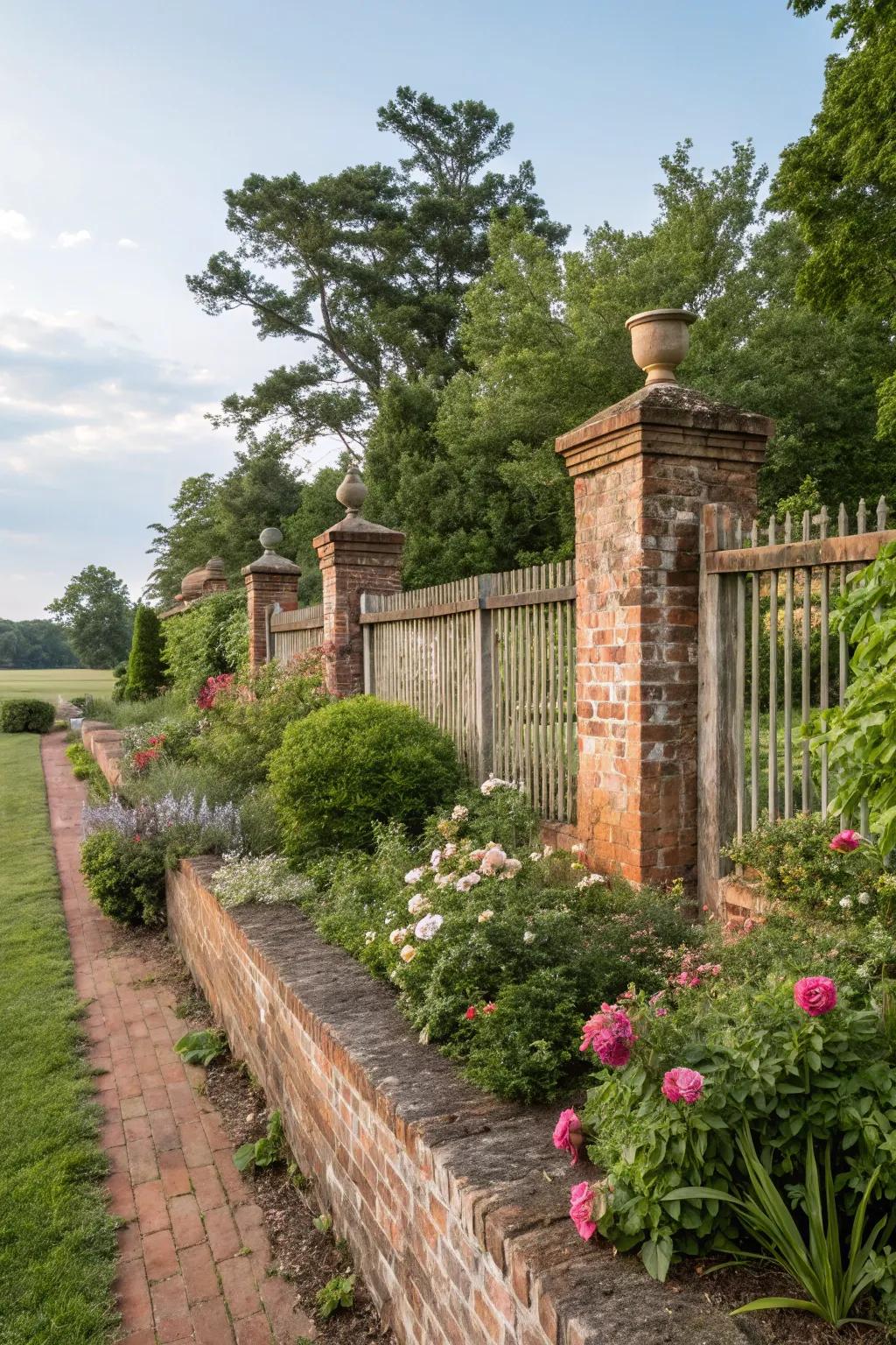 Complementary landscaping enhances the splendor of brick fences.