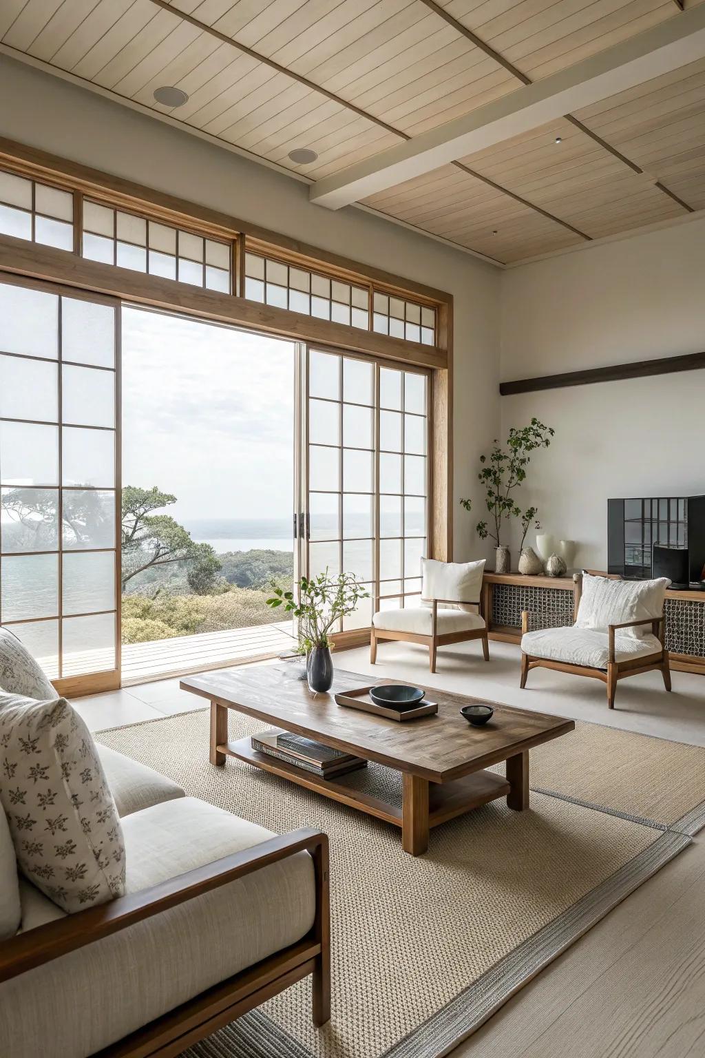 A minimalist method guarantees a neat and spacious living room.