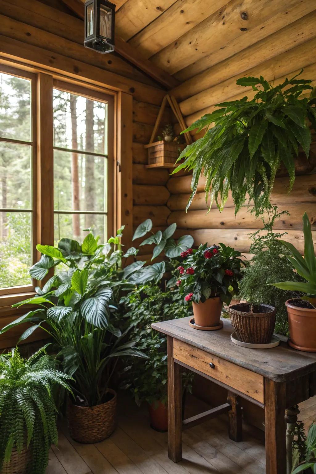 Greenery adds life and vibrancy to cabin interiors.