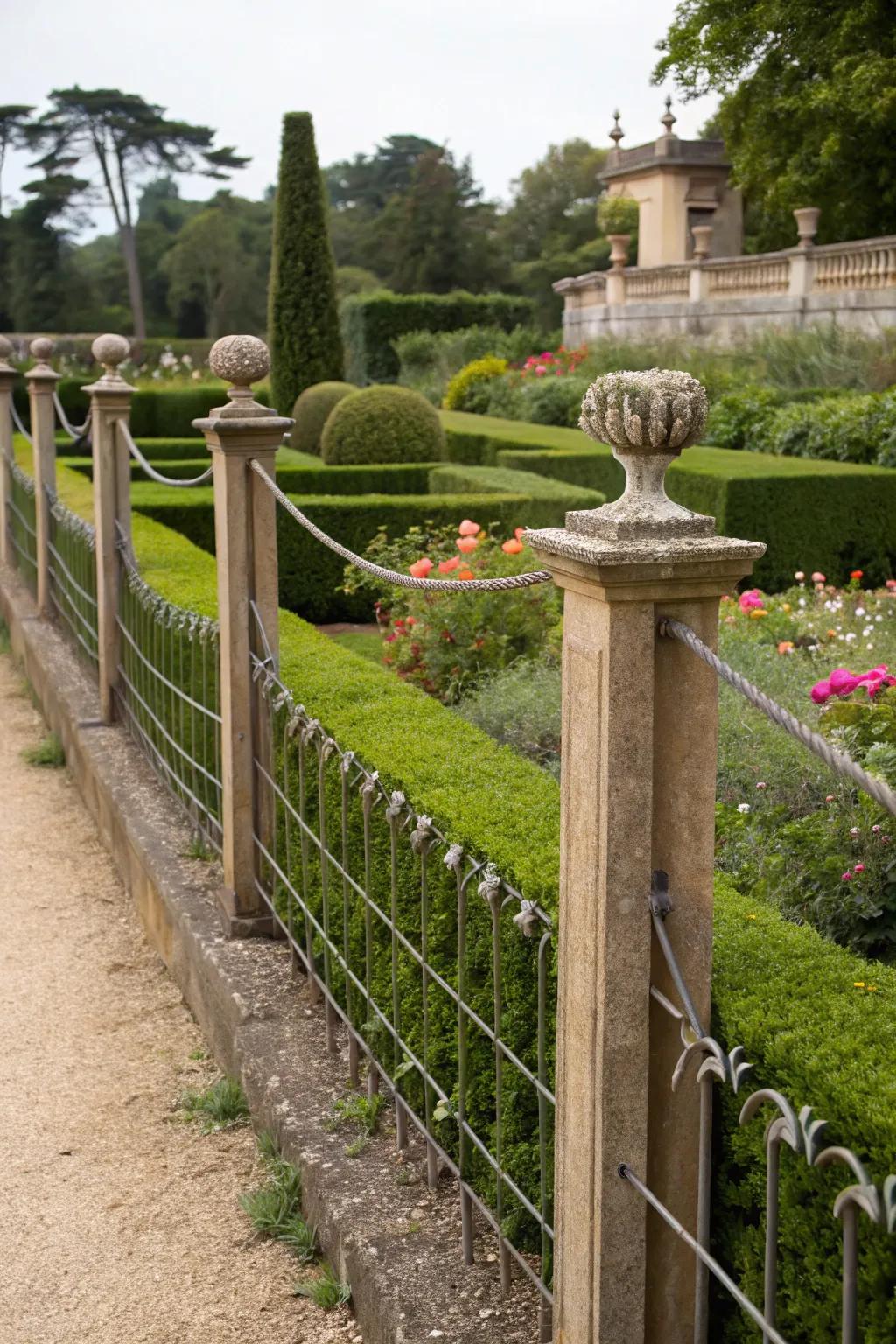 Elegant upper rail enhancing a thread strand fence