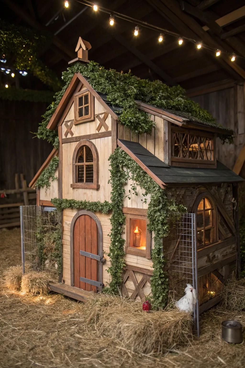 Transform your barn into a whimsical wonderland with a 'storybook' themed chicken coop.