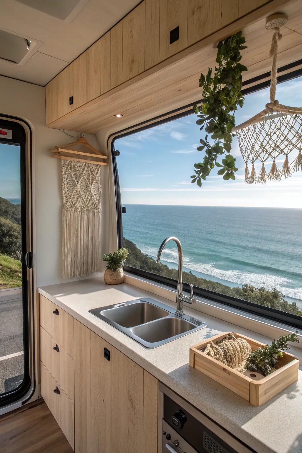 Cook with a view: Embrace the natural beauty from your campervan kitchen window.