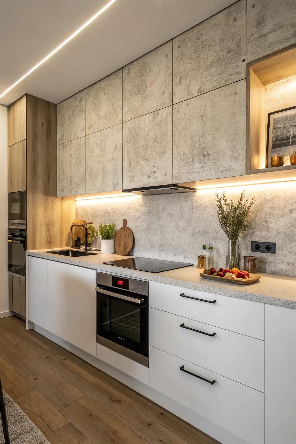 Concrete backsplashes offer a polished and understated elegance in kitchen design.