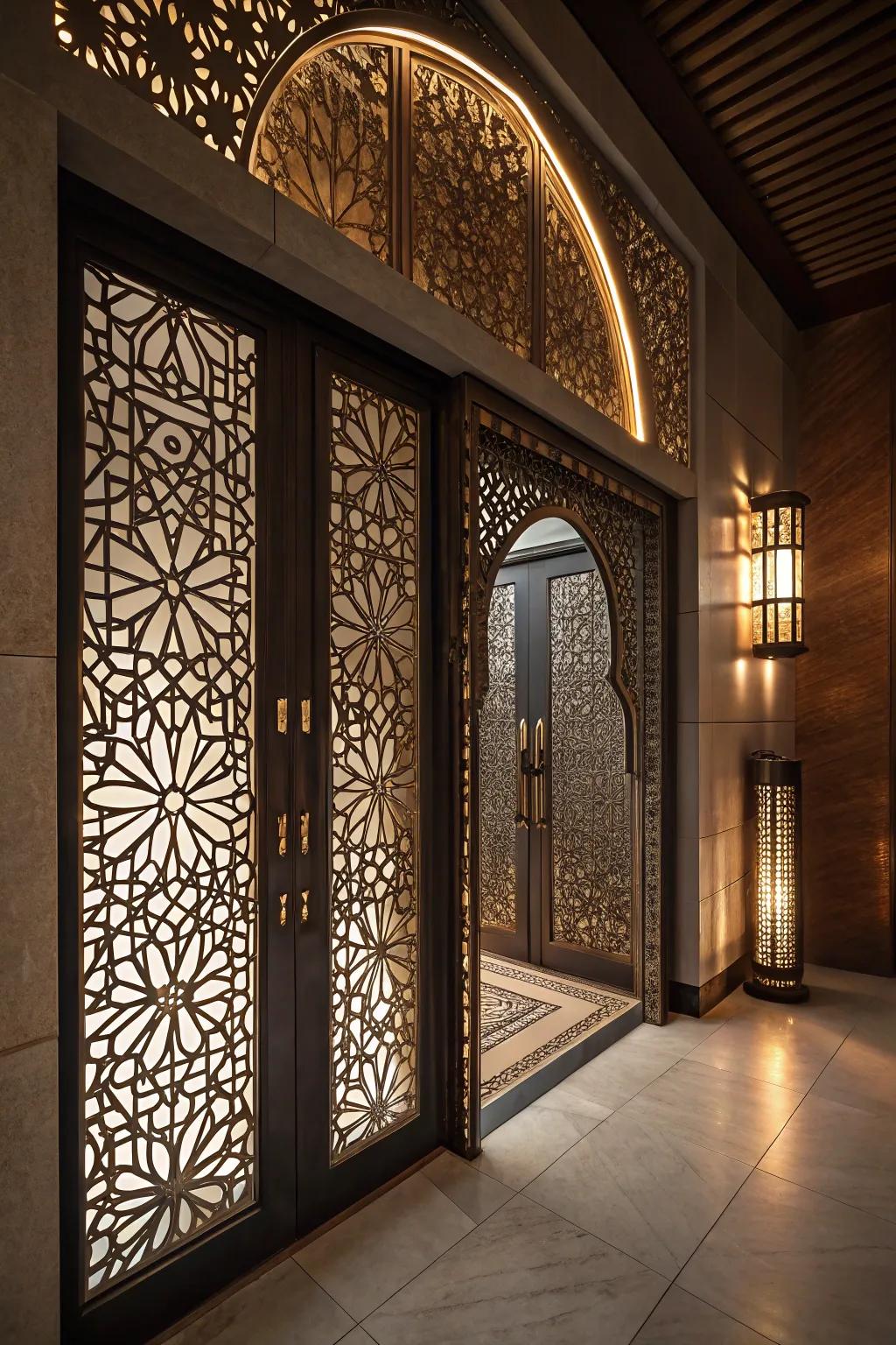 Laser cut metal doors make a bold artistic statement.