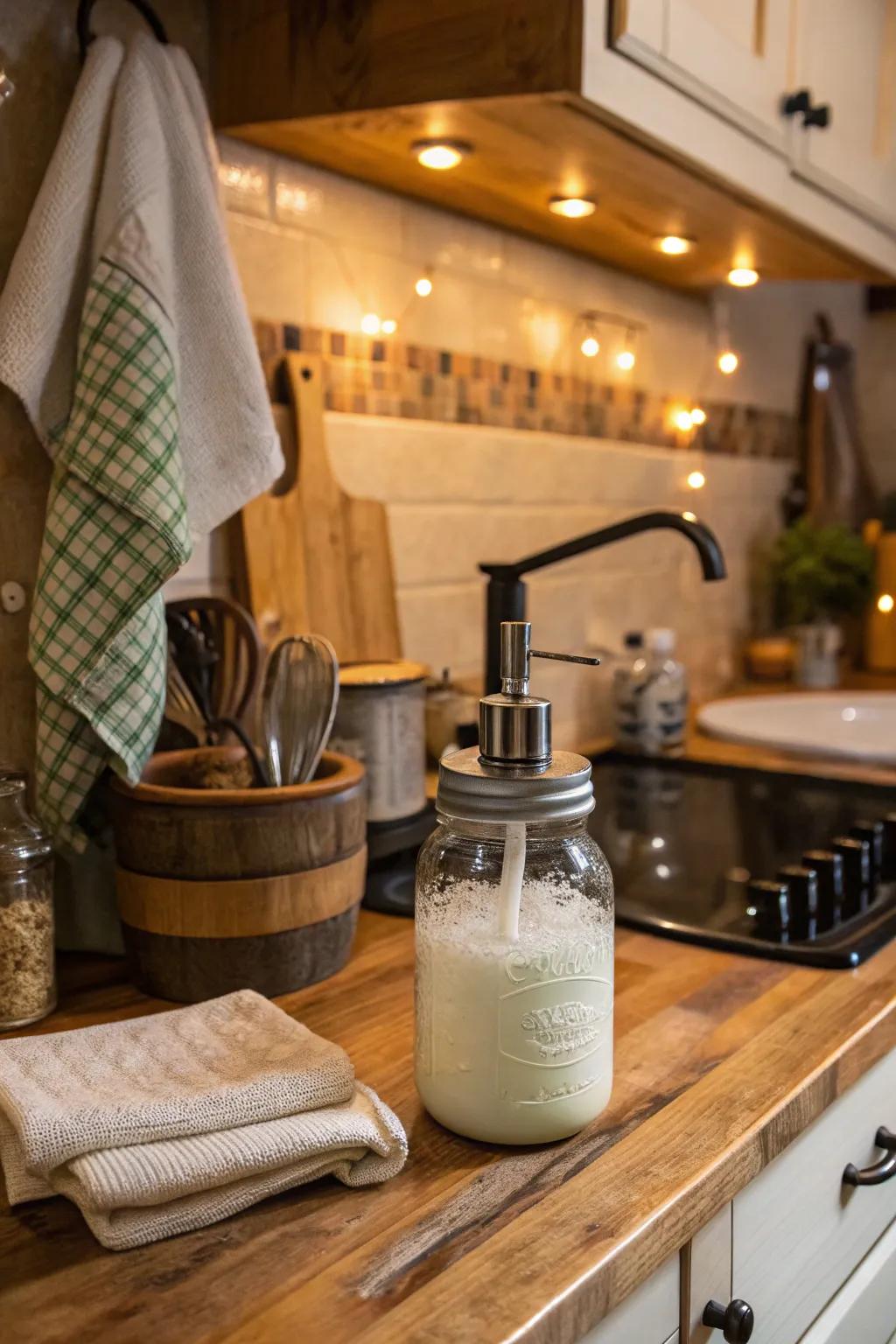 DIY upcycled dispensers are personal and eco-friendly.