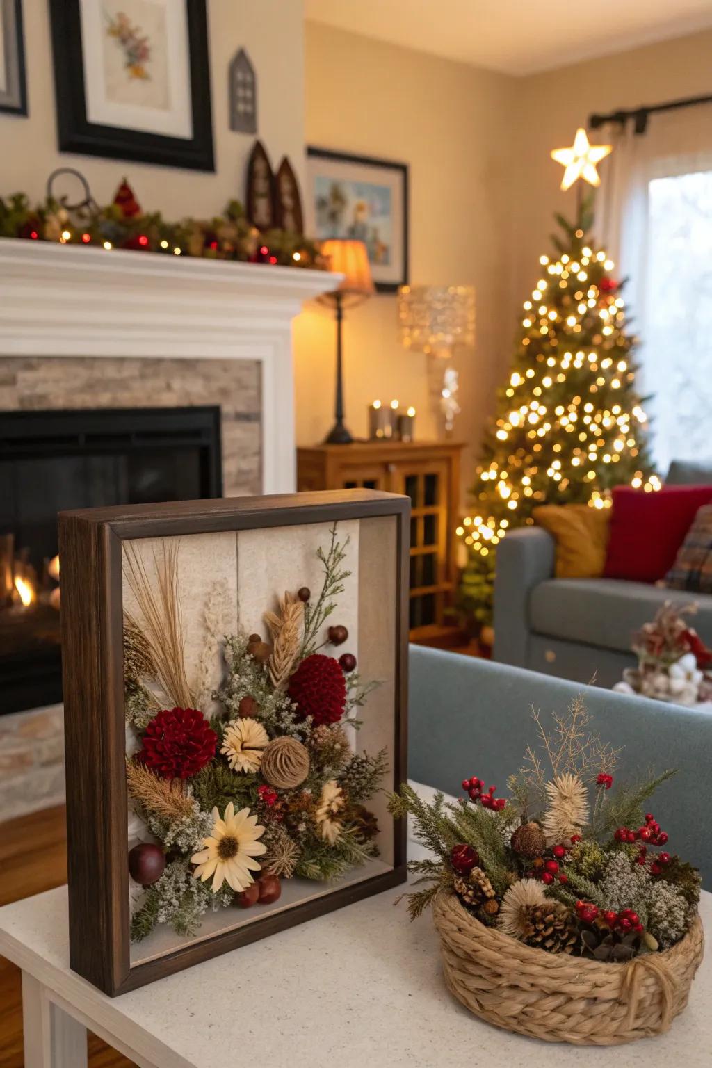 Add holiday cheer with a festive preserved flower display case.
