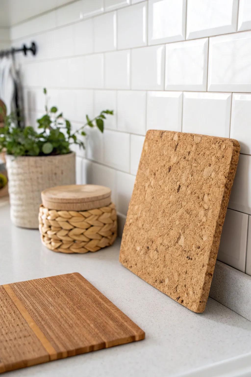 Transform your kitchen with eco-friendly cork tiles for a touch of natural elegance and sustainable style.