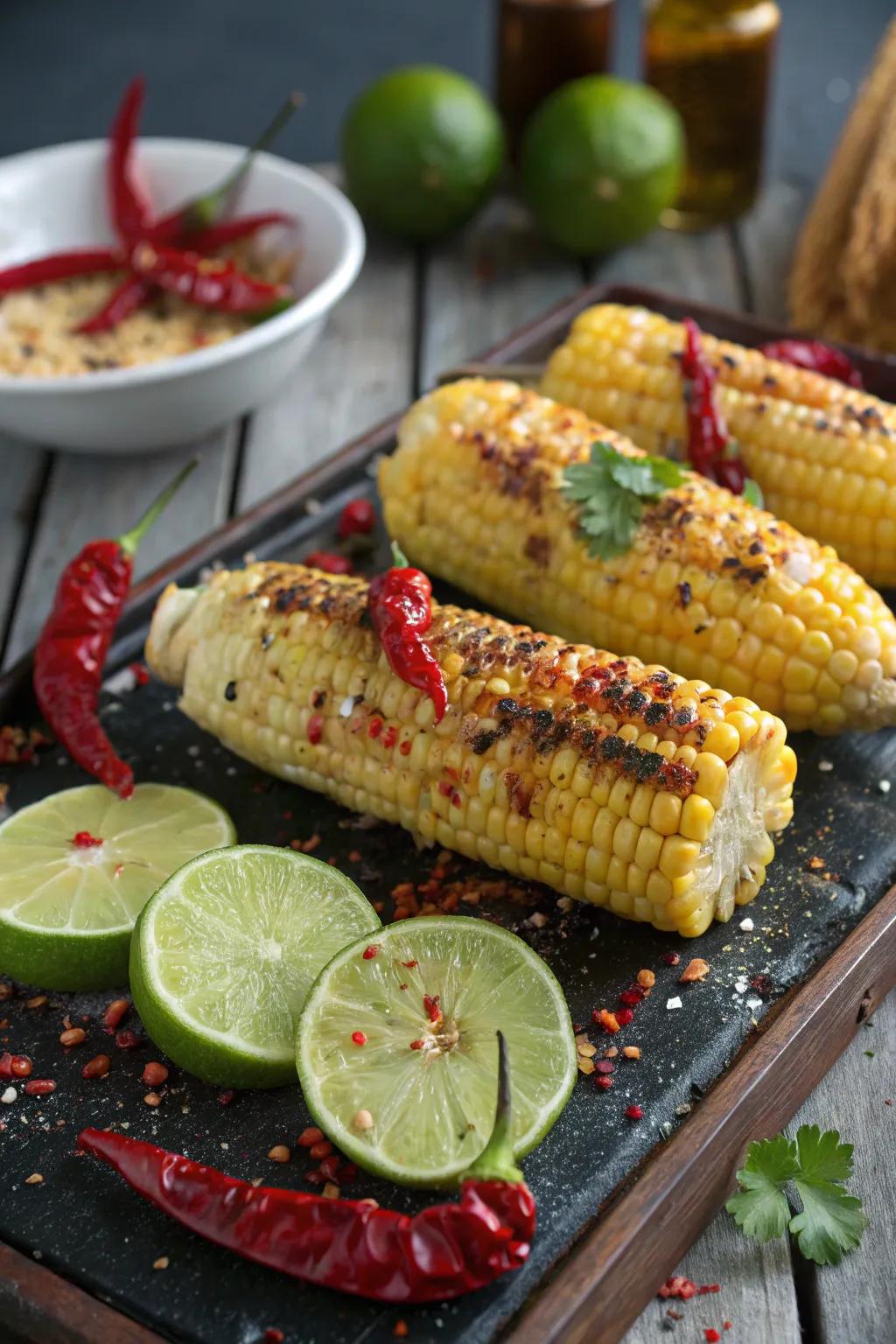 Zesty chili-lime grilled corn, perfect for summer.