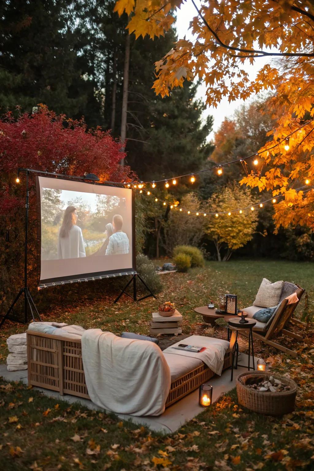 Enjoy an outdoor movie night under the autumn sky.