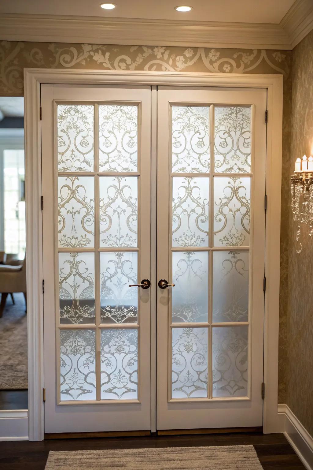 Stylish privacy with frosted glass in French doors