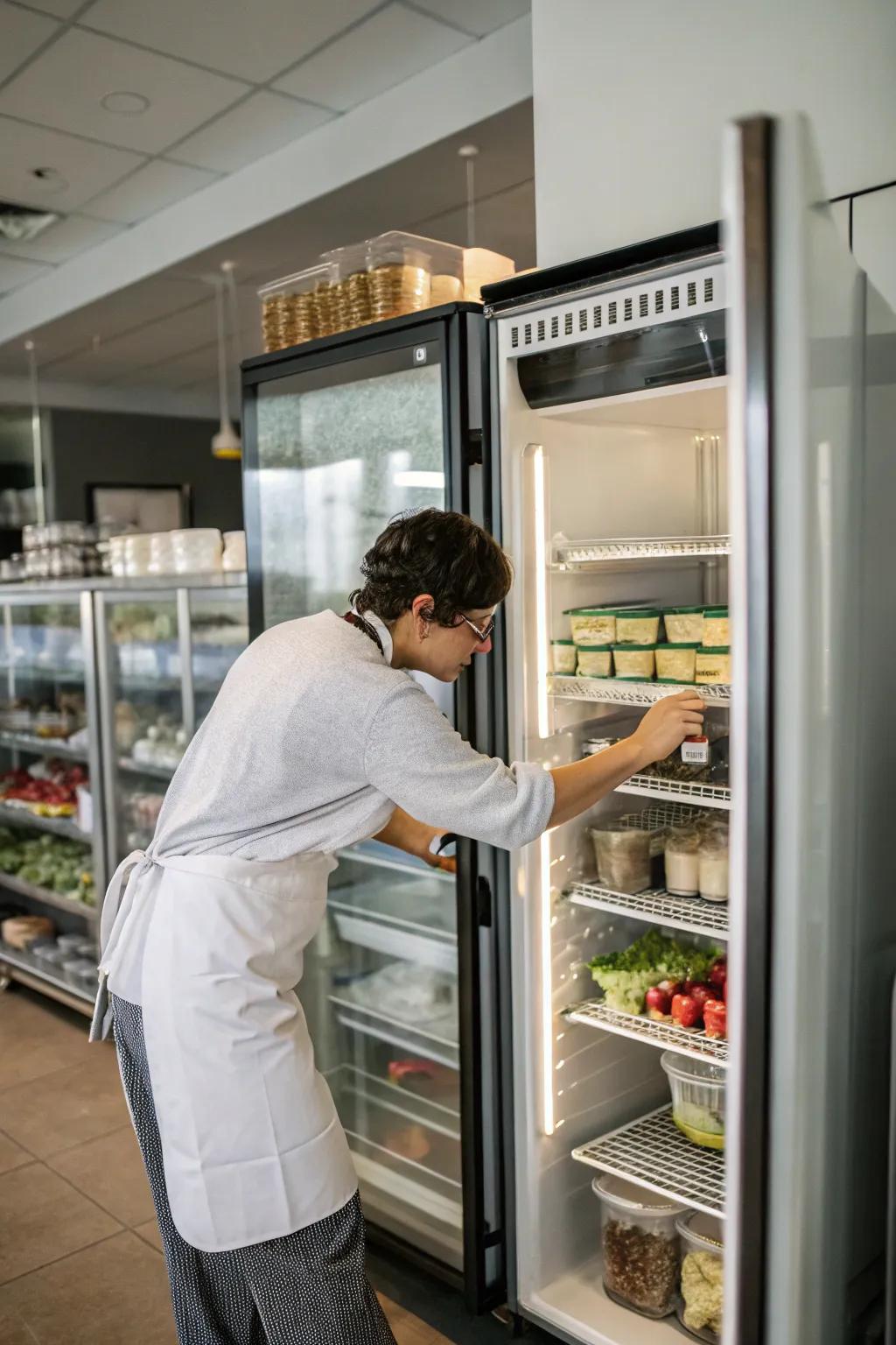Weekly inventory checks help maintain an organized fridge.