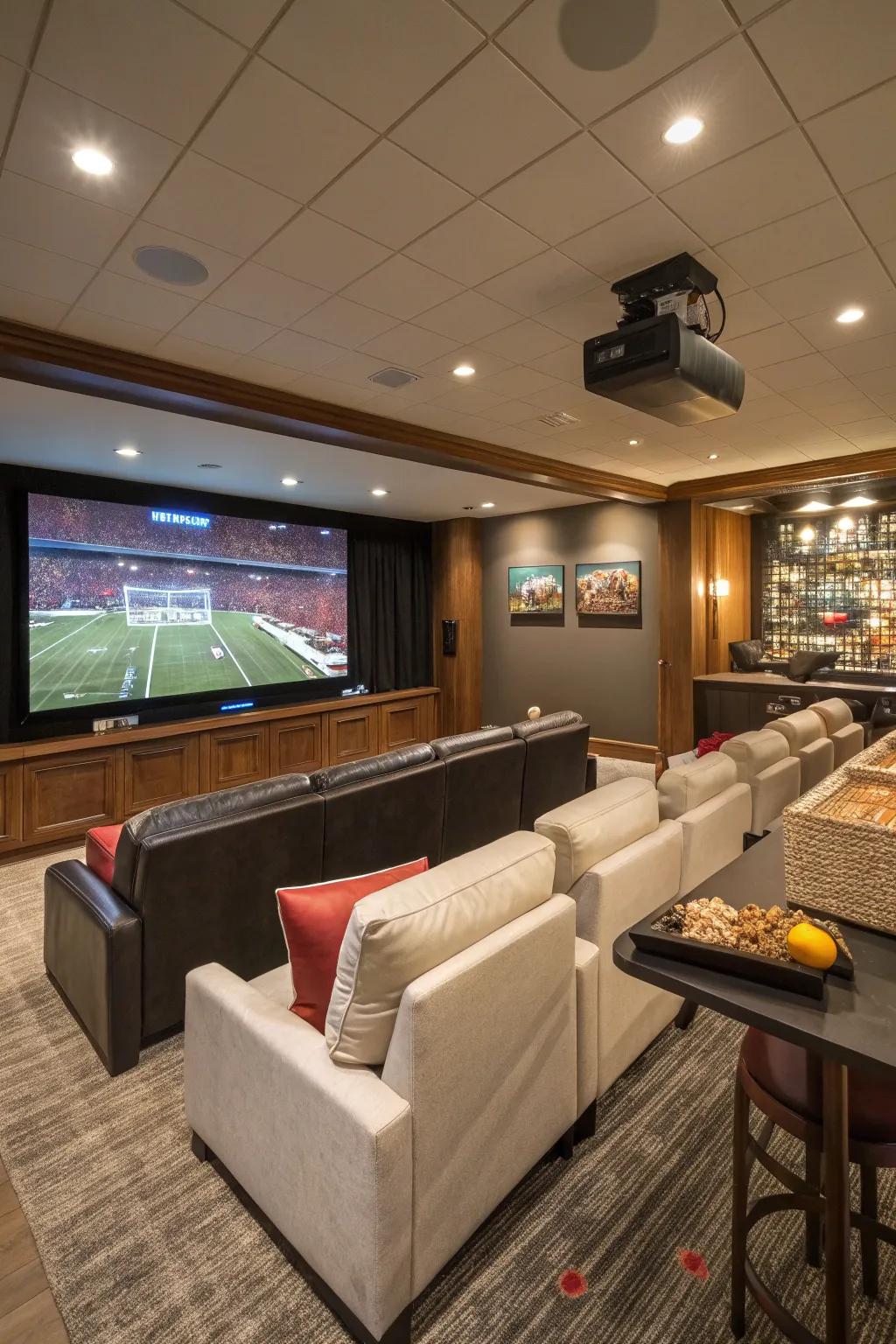 A sports viewing area is perfect for game day gatherings.