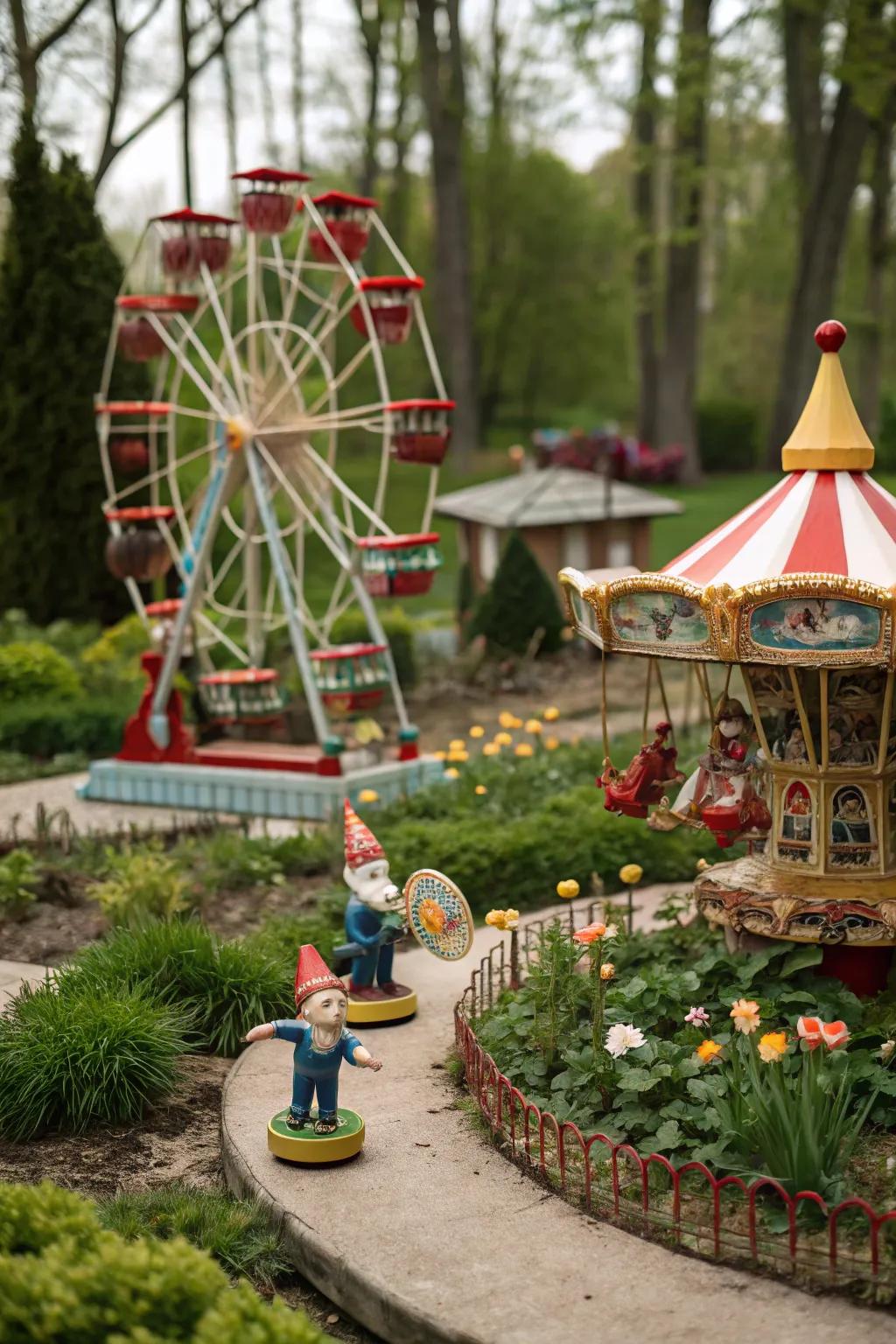 A gnome amusement park infuses joy and whimsy into the garden.